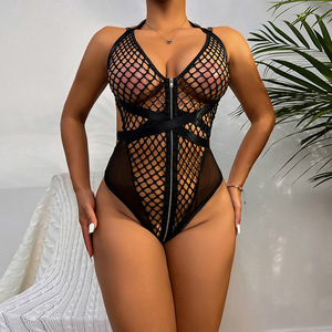 En gros Body femme sexy transparent en résille exotique à col licou, ensemble de lingerie une pièce - Product Image 1