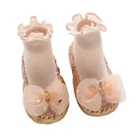 New design primavera meia moda plissado bebê menina meias com arcos bebê meias sapatos