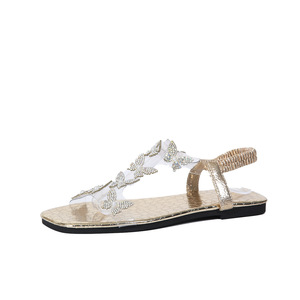 Sandalias de Playa Europeas Americanas de Plataforma Grande, Punta Cuadrada Abierta, Elásticas, Nuevas, con Pedrería de Mariposa - Product Image 5