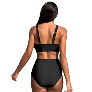 Traje de baño de bikini para mujer, conjunto de dos piezas con cuello en V profundo, traje de baño deportivo con ribetes en contraste para deportes acuáticos en la playa, talla para adultos S M L XL - Product Image 5