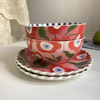 Assiette en céramique de haute qualité avec motif végétal style peinture à l'huile, avec couvercle, durable, compatible lave-vaisselle, assiettes, bols, tasses, mugs