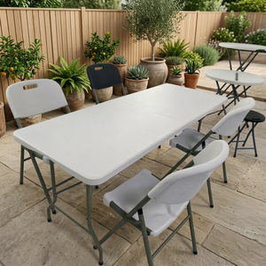 <span class=keywords><strong>Tavoli</strong></span> e <span class=keywords><strong>Sedie</strong></span> Pieghevoli <span class=keywords><strong>da</strong></span> <span class=keywords><strong>Esterno</strong></span> di Alta Qualità a Montaggio Rapido <span class=keywords><strong>da</strong></span> 2,4 m per Feste in Giardino e Uso Alberghiero, Realizzati con Tecnologia Blow Molding per Eventi - Product Image 1