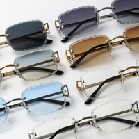Accessoire de mode, lunettes de soleil pour femmes avec monture carrée en métal, sans monture, verres taillés en diamant, lunettes de soleil tendance UV400, Gafas De Sol