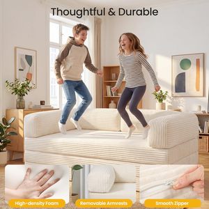 Canapé-<span class=keywords><strong>lit</strong></span> futon moderne pliable 5 pouces avec accoudoirs amovibles et housse lavable, mousse haute densité, pour chambre à coucher - Product Image 4