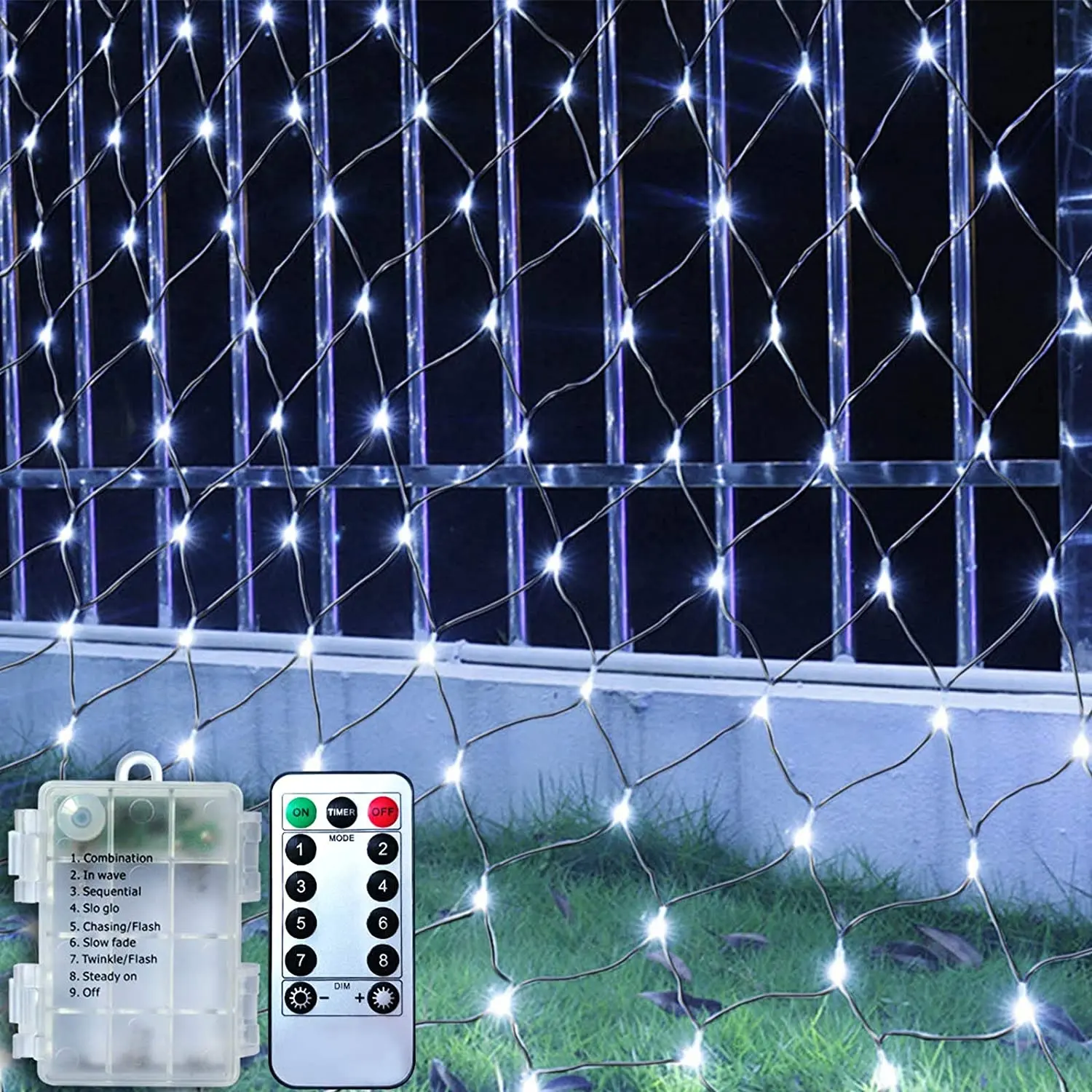 1.5M x 1.5M remote control waterproof led christmas Lights Battery Operated Mesh 8 Modes Dimmable Net led christmas Lights