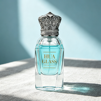 Flacon de parfum abstrait de 30 ml et 50 ml, flacon de parfum vide avec estampage à chaud argenté, boîte design et capuchon en zamac