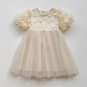 Vestido de Tul para Niña, Estilo Princesa, con Mangas Abullonadas, Color Sólido y Estampado Floral, Moda Infantil de Verano - Product Image 5