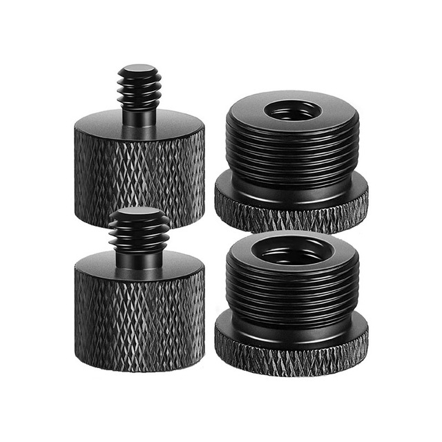 4 Piece Black Oxide Aluminum Alloy Microphone Stand Adapter Thread Kit 5/8 to 3/8 & 1/4 to 5/8 Inch