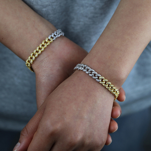 Pulsera de eslabones cubanos para mujer, joyería europea, 7mm, doble fila, Circonia cúbica, oro, plata, dos tonos, Miami, 2023 - Product Image 4