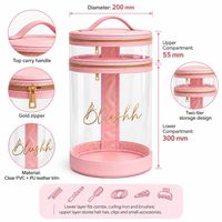 Sac cylindrique transparent en PVC, organiseur de cosmétiques à double couche avec poignée, grande capacité, étui de rangement pour outils capillaires pour salon de beauté