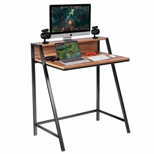 Petit bureau d'ordinateur moderne Table à écrire en bois et acier de haute qualité avec étagère pour moniteur pour les petits espaces