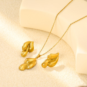 Conjunto de Collar y Pendientes de Lágrima Estilo Europeo Americano, Dorado, Joyería para Uso Diario de Mujer - Product Image 3