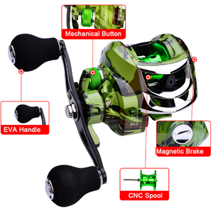 Carrete de Pesca LETOYO Metálico 18+1BB, Arrastre Máximo de 7-10 kg, Relación de Engranajes 7.2:1, Carrete de Baitcasting con Camuflaje Verde, Carrete de Pesca Lews - Product Image 4