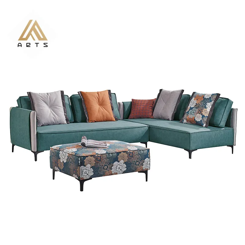 New arrival fashion living room furniture latex feather filled technology fabric comfortable L shape sofa chaise lounge sofa