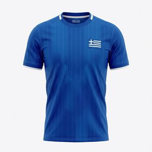 Maillot de football rayé bleu et blanc Aegean, respirant et à séchage rapide, pour équipes de football grecques, personnalisable, vente en gros directe usine - Product Image 1