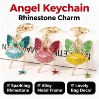 Porte-clés mignon en alliage avec strass scintillants, motif ange ballerine, fermoir mousqueton, pendentif étoile, breloque de sac, accessoire de mode féminin, cadeau