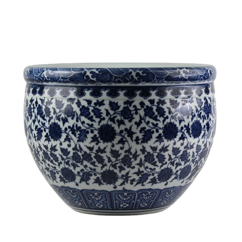 RZFU09-A-C73-01 Blue and white floral tall ceramic planter flower pot