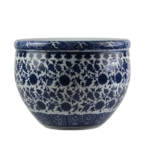 Pot de fleurs en céramique RZFU09-A-C73-01, motif de fleurs torsadées <span class=keywords><strong>bleu</strong></span> et blanc - Product Image 1