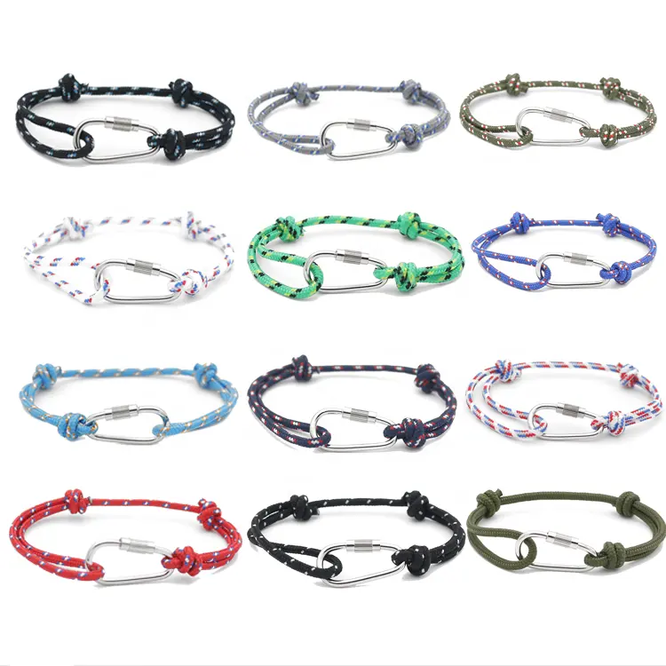 High Quality Custom Anchor Hook Nylon Rope Charm Bracelet,Handmade Carabiner Bracelet,Hot Selling Energy Nylon Rope Bracelets