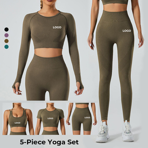 sports bra <b>pads</b> set yoga padded scoop <b>neck</b> sets 2025 t shirt fitness women high quality 5 piece sexy bras Yoga Sets - Product Image 6