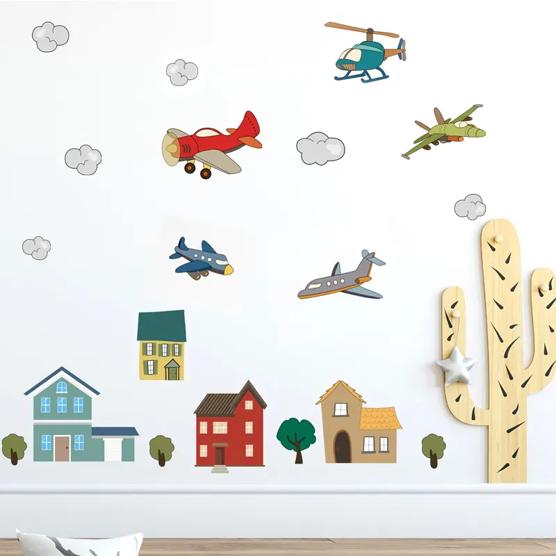 Adesivo de parede para helicóptero, adesivo de parede para quarto de menino e bebê para decoração do berçário, jardim de infância