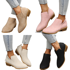 Women's Winter Chelsea Boots Plus Size Short Leather with Pointed Toe Thick Heel Cross-Border Suede Rear Zipper Ankle Design - Product Image 1