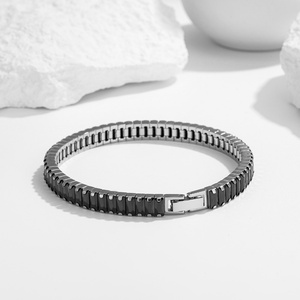 <b>Mens</b> Bracelet Stainless Steel Jewelry <b>for</b> <b>Men</b> Tennis Bracelet Black Stone Stylish Modern Accessory Fashion Jewelry - Product Image 2