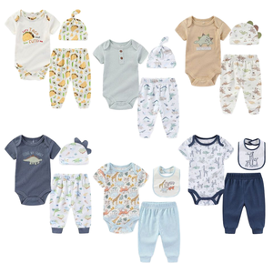 Conjunto de <span class=keywords><strong>tres</strong></span> piezas de verano para bebé al por mayor, mono de manga corta, sombrero y pantalones de 0 a 9 meses, tejido de punto sólido ODM transfronterizo - Product Image 6