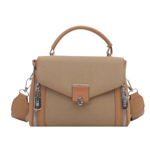 Bolsa Feminina Transversal de Couro PU com Patchwork e Blocos de Cores, Bolsa de Ombro Único Retrô com Aba para o Dia a Dia - Product Image 5