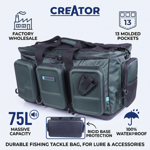 Bolsa de Pesca Impermeable de 75L, Venta al Por Mayor de Fábrica, 13 Bolsillos, Fondo Rígido Moldeado, Bolsa de Almacenamiento para Señuelos y Equipo de Pesca al Aire Libre - Product Image 6