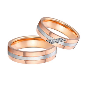 Anillos de Compromiso de Dos Tonos de 6 mm, Anillos de Boda para Parejas, Hombres y Mujeres, Chapados en <span class=keywords><strong>Oro</strong></span> <span class=keywords><strong>Rosa</strong></span> de 24K, Acero Inoxidable 316L, Alianzas de Joyería - Product Image 2