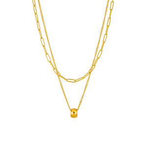Double Layer Geometric Faceted Ball Pendant Necklace Gold Stainless Steel Chain Fashion Jewelry - Product Image 5