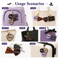 Sacs fourre-tout brodés personnalisés pour Halloween, breloques, porte-clés en tissu effrayant, étiquettes nominatives personnalisées, vente en gros, MOQ 50 pièces, direct usine