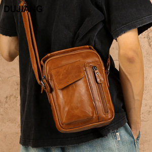 Dujiang Men's Crossbody <b>Bag</b> Genuine Leather Brown Commuter Shoulder <b>Bag</b> High Quality Retro Style - Product Image 5