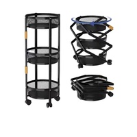Chariot de rangement rotatif à 3 niveaux en métal à roulettes pour cuisine, fruits, légumes, collations, garde-manger, salon, maison - Vente en gros