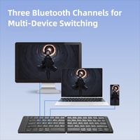Clavier de poche sans fil ultra-plat à double pliage, 65 touches, rechargeable, à mécanisme ciseaux, pour ordinateur portable, tablette, téléphone portable