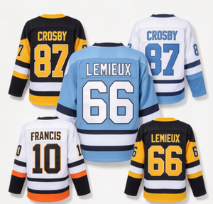 Maillot de hockey des Penguins de Pittsburgh # 66 Lemieux # 87 Crosby # Collection de 10 uniformes cousus pour hommes Francis - Product Image 1