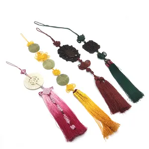 Novelty hand carved jade stone with braided tassels Good meaning to protect peace Car Pendant