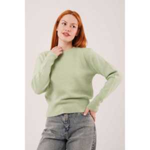 Suéter Verde Pistacho Liso con Cuello Redondo para Mujer, Minimalista, Manga Larga, Anti-Pilling - Product Image 5