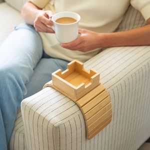 Plateau de rangement pliable en bambou pour canapé, avec porte-gobelet, à un seul niveau, pour ranger des bijoux, antidérapant, pour la salle de bain - Product Image 5