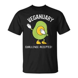 Camiseta Vegana con Diseño de Aguacate Negro para el Reto Veganuary, Camiseta Promocional con Motivación Vegana - Product Image 1