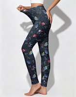 Leggings de yoga vintage pour femmes, motif oiseaux peint à l'huile, collants mignons à motif d'oiseaux chanteurs, pantalons de fitness extensibles, vêtements de sport