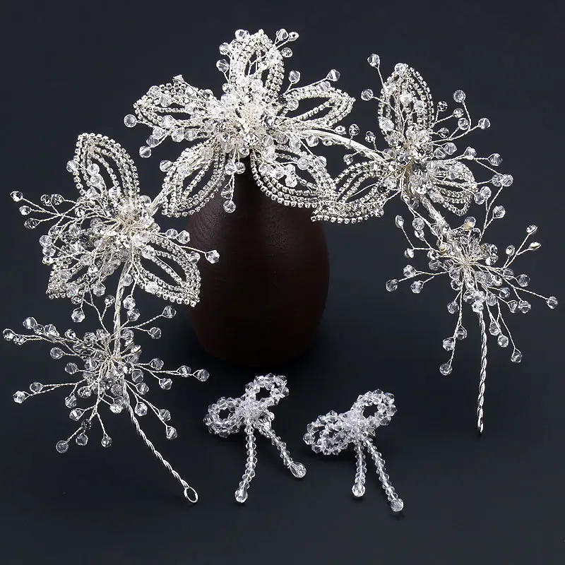 2022 en popüler kore çiçek kafa taç el yapımı düğün aksesuarları kristal gelin Headpieces