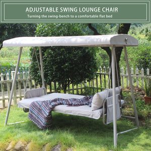 Fauteuil balançoire en métal pour patio extérieur, 3 places, avec coussin, balançoire-lit à auvent réglable, meubles de jardin résistants aux intempéries - Product Image 2