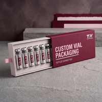 Boîte rigide personnalisée en carton gris avec tiroir pour flacons de peptides, avec doublure en éponge, impression offset et sérigraphie, soins personnels