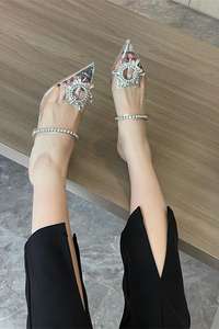 Chaussures de mariage à bout pointu pour femmes, escarpins à talons aiguilles transparents en PVC avec boucle en strass - Product Image 5