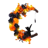 Guirlande d'Halloween Mooncat orange et noire en plastique, décoration moderne à suspendre à la porte extérieure
