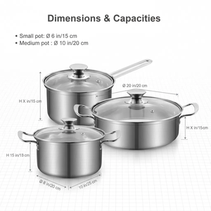 2025 bán buôn bếp và <span class=keywords><strong>Cookware</strong></span> Set (3 cái) Thép không gỉ 18cm/20cm/26cm Cảm biến đồ nấu nướng - Product Image 5