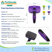 Brosse à poils pour animaux de compagnie auto-nettoyante manuelle pour chiens et chats, peigne de toilettage portable en ABS, deux tailles, cinq couleurs, faible MOQ pour la vente au détail