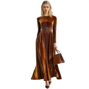 Romantic Velvet Long-Sleeve <strong>Dress</strong>, New Arrival <strong>Formal</strong> for Date Wear - Product Image 1